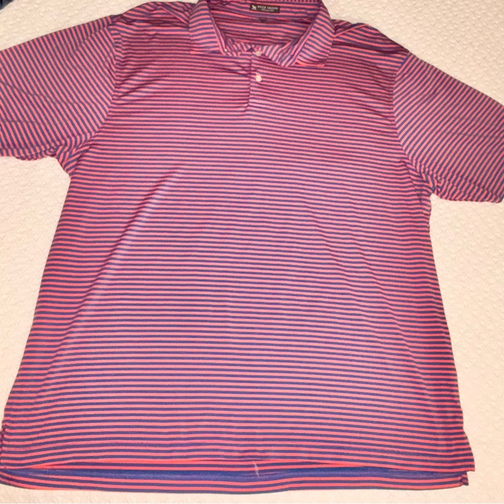 Over Under Performance Polo Men’s xl pick/blue striped preppy fraternity coastal